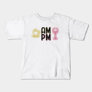 Coffee and Wine AM PM Neon 80's Retro Kids T-Shirt